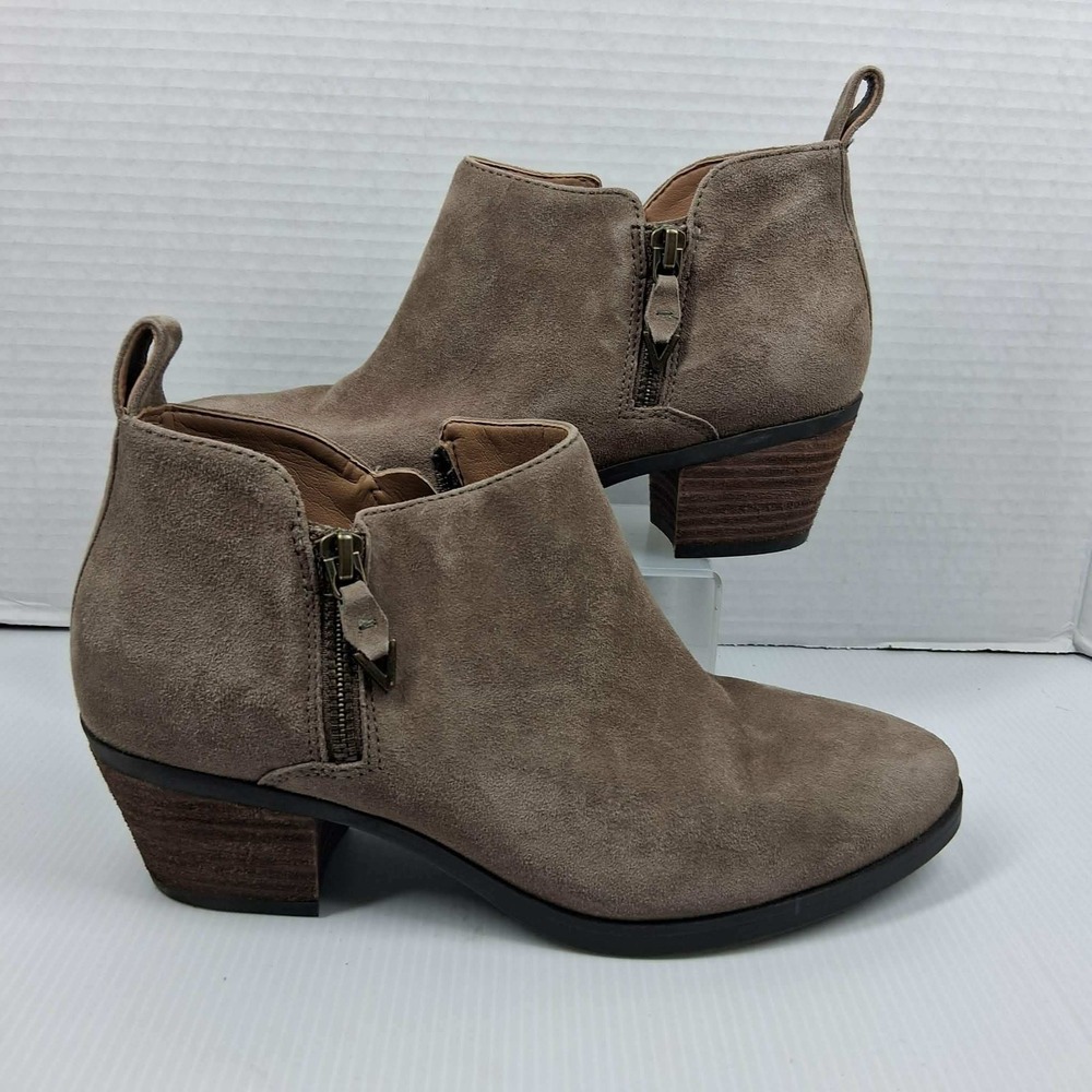 Vionic Cecily Waterproof Suede Ankle Boots Taupe Brown Zipper Booties Womens 7 - Picture 2 of 9